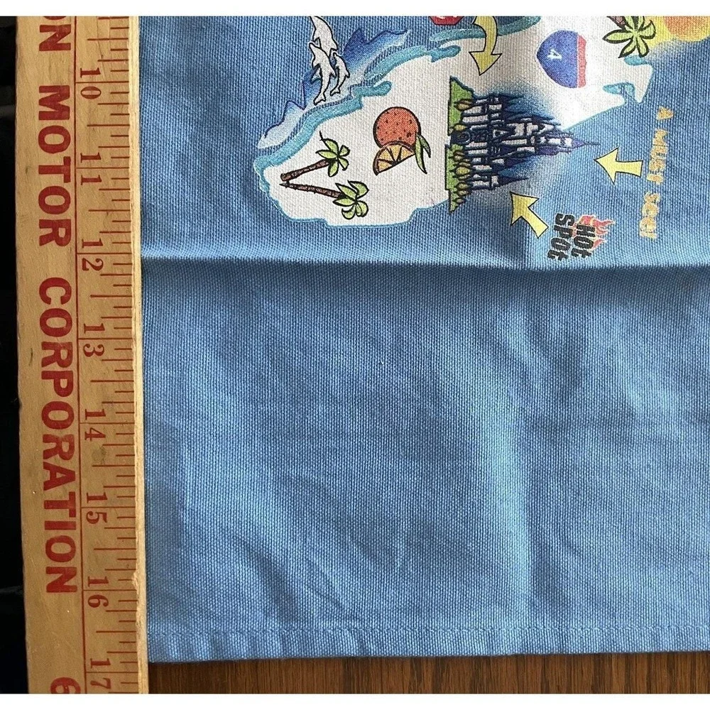 Disney World Souvenir Terry Cloth Towel Printed 1990s Blue Florida 26.5 X 17